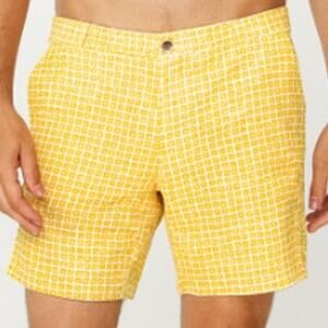 Onia Men's SZ 38 Yellow White The Calder 7.5" Swim Trunk $130.00 NEW